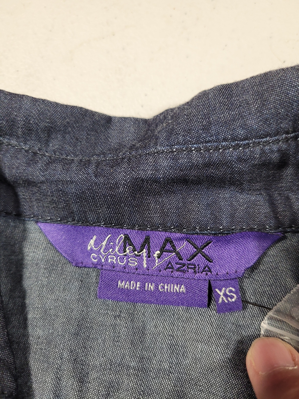 Miley Cyrus & Max Azria Denim Button‑Front Shirt Dress in Dark Blue - Picture 2 of 3
